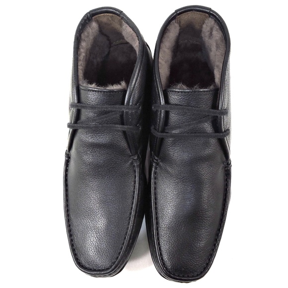 GOODMAN 🇮🇹 MEN'S BLACK LEATHER COMFORT FLAT WINTER BOOTS - Picture 6 of 8